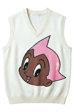 Black Astro Boy Knit Vest (Pink/White)
