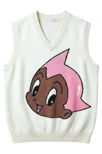 Black Astro Boy Knit Vest (Pink/White)